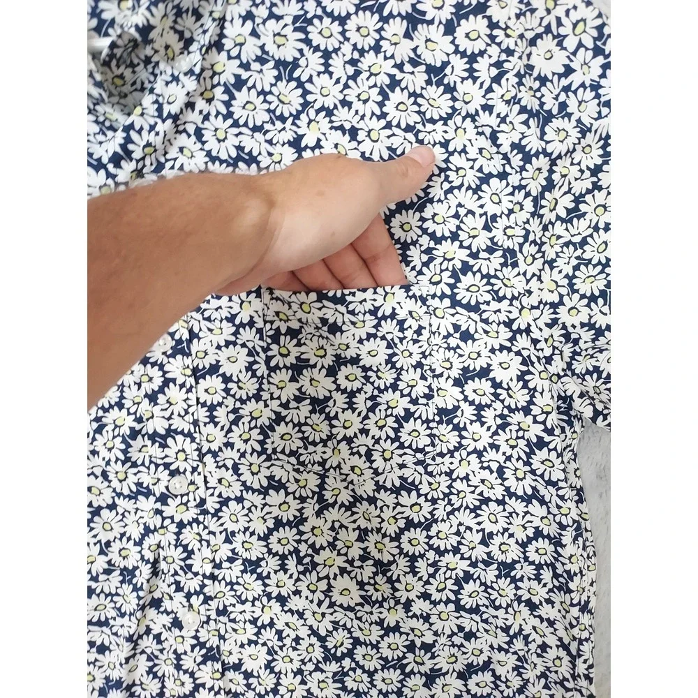 J Crew Shirt Mens Large Slim Flex Washed Daisy Floral Short Sleeve Blue Oxford L